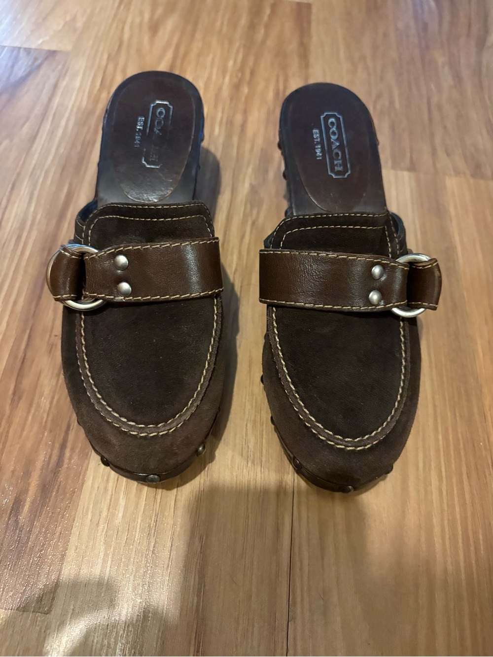 Y2K Coach Brown Suede & Leather Slip-On Mule Clogs
